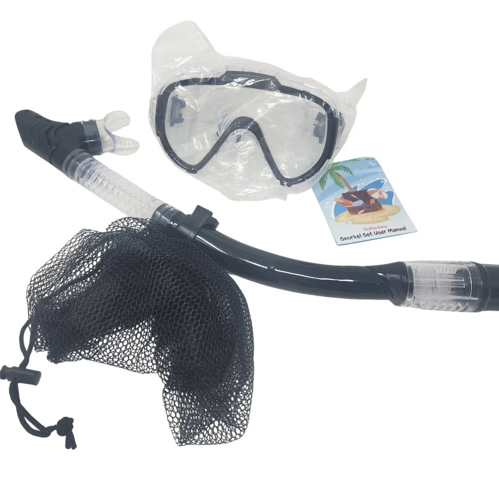 Seovediary Snorkel Set Dry Top Anti Splash Adult Mask Gear Blue Black‎